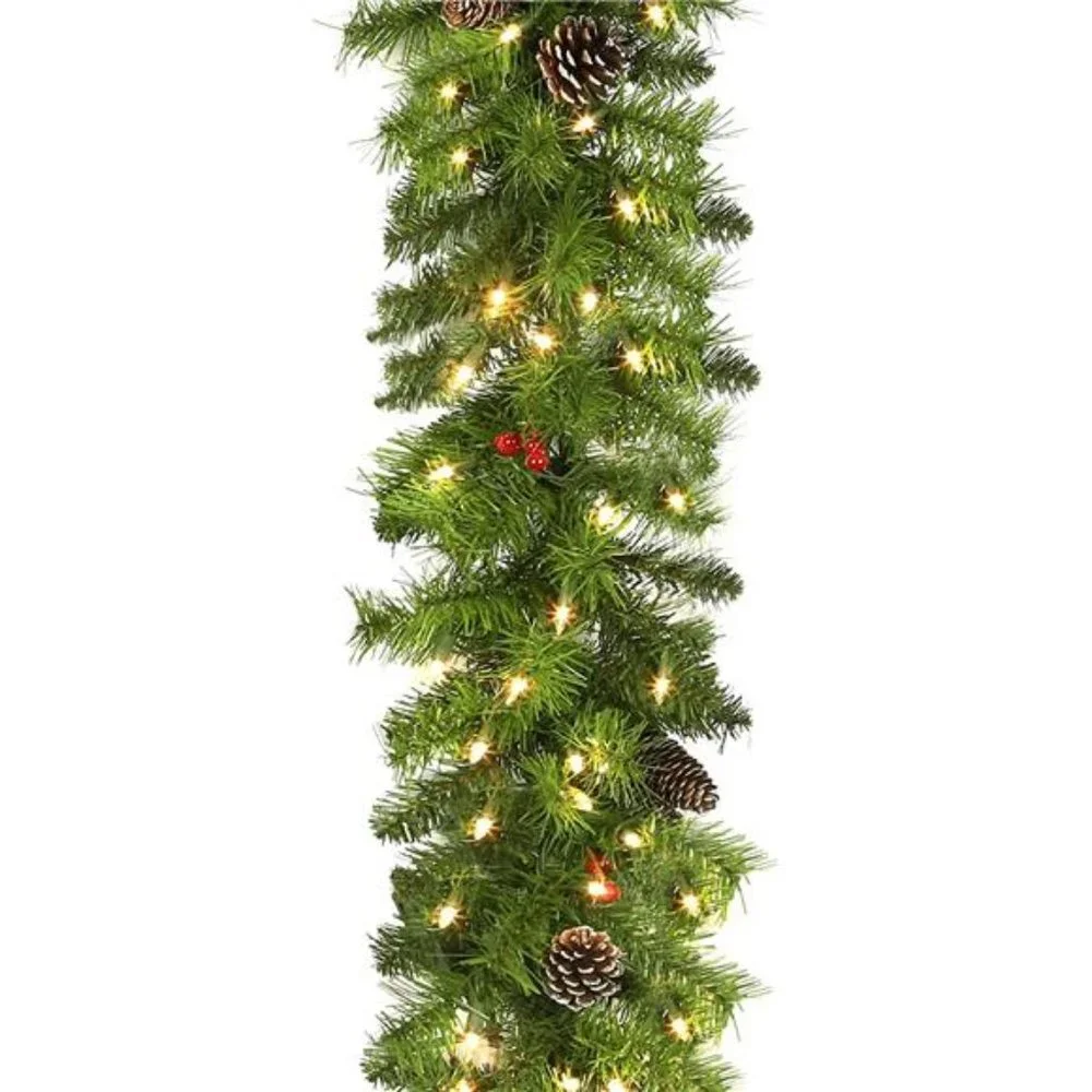 9 ft Christmas Garland with 100 Warm White Lights, Pre-lit Christmas Garland